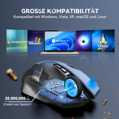 TECKNET Kabellose Gaming Maus, Raptor 2.4G Spieletauglichen Wireless Gamer Maus 8 Tasten, 4800 DPI,