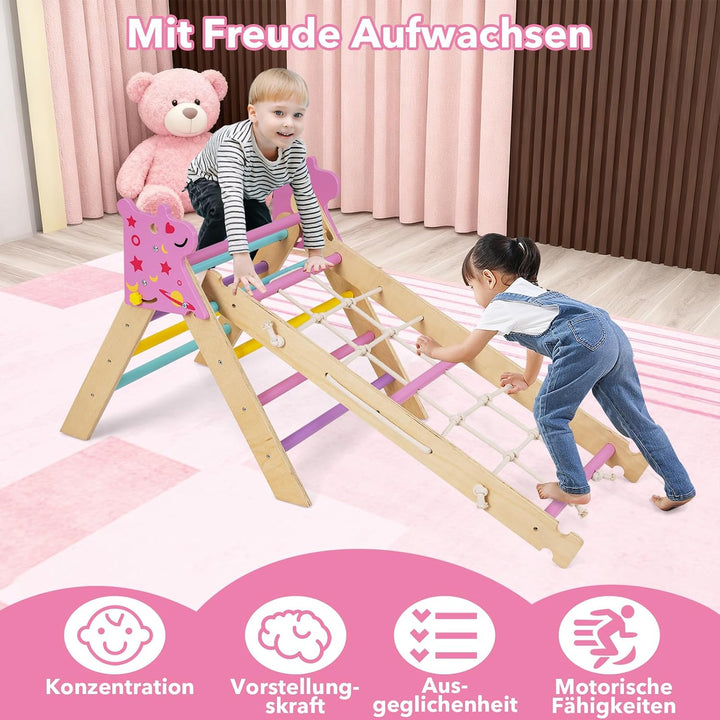 DREAMADE 9-in-1 Montessori Kletterdreieck Set, Kletterbogen aus Holz mit Netz für Kleinkinder ab 1 J