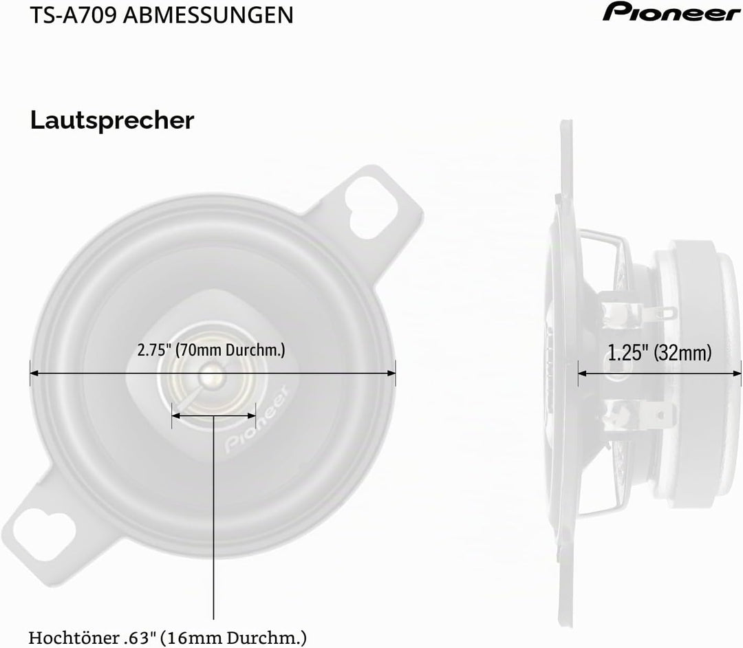 Pioneer TS-A709 A Series 2-3/4" 2-Wege, 450W Max Power, 16mm Hochtöner - Koaxial-Lautsprecher (Paar)