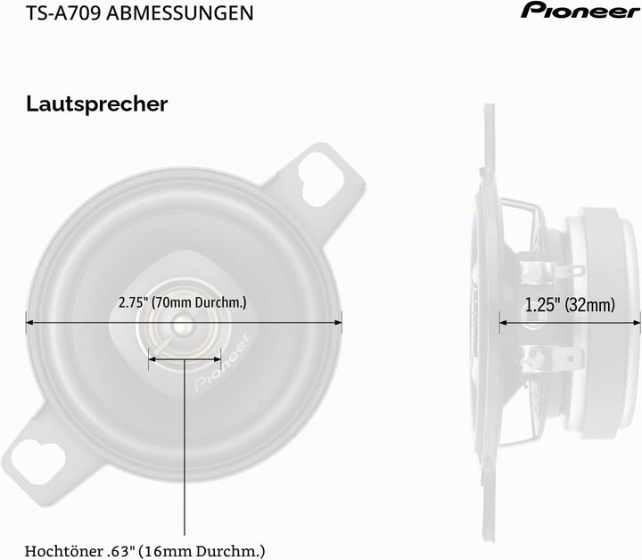 Pioneer TS-A709 A Series 2-3/4" 2-Wege, 450W Max Power, 16mm Hochtöner - Koaxial-Lautsprecher (Paar)