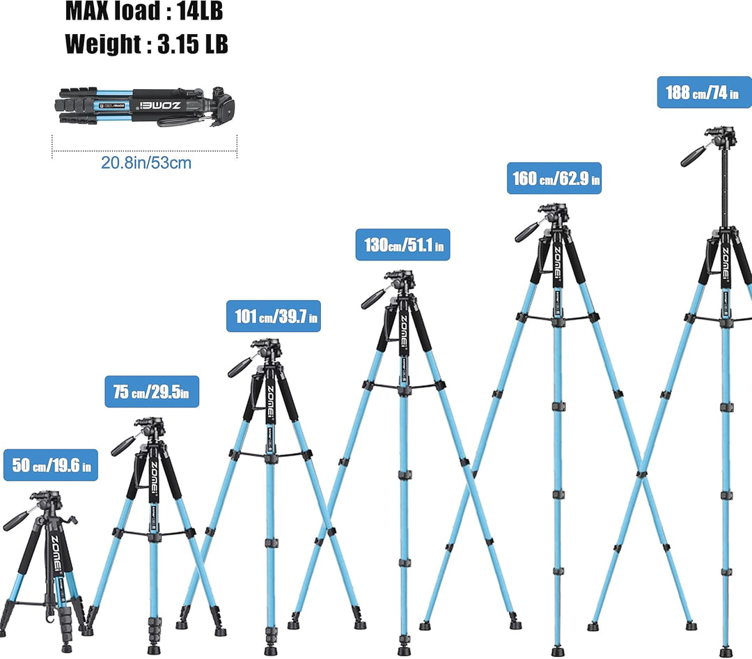 ZOMEi 188cm Stativ Heavy Duty Tall Tripod Stand, Professional Travel Video Tripod Kompatibel mit DSL