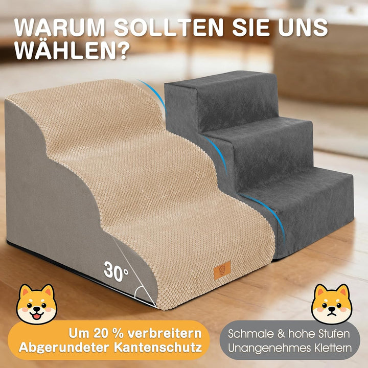 Zvonema Hundetreppe für Kleine Hunde, Hundetreppe 3 Stufen, Waschbarer Haustiertreppe aus Hochdichte