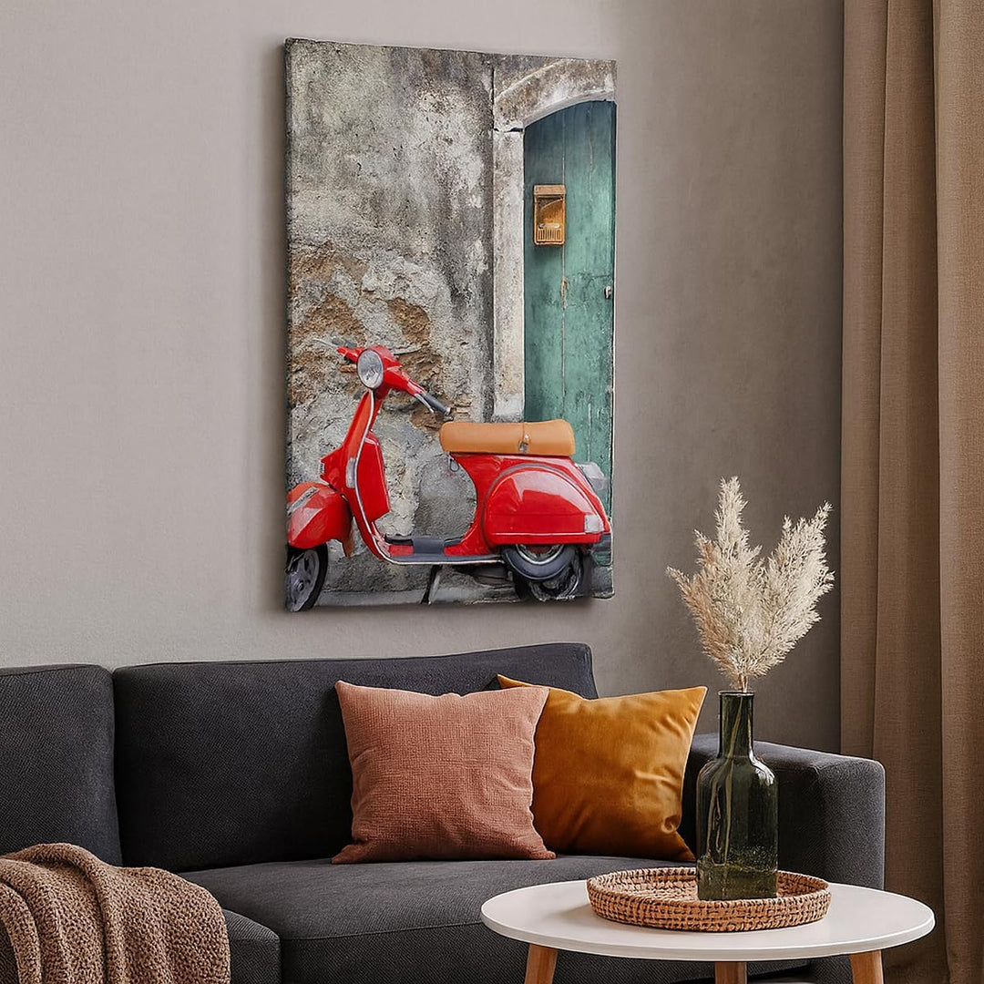 Bilder auf Leinwand Scooter transport italien retro Leinwandbild mit Rahmen 45x80cm Wandbilder Dekor