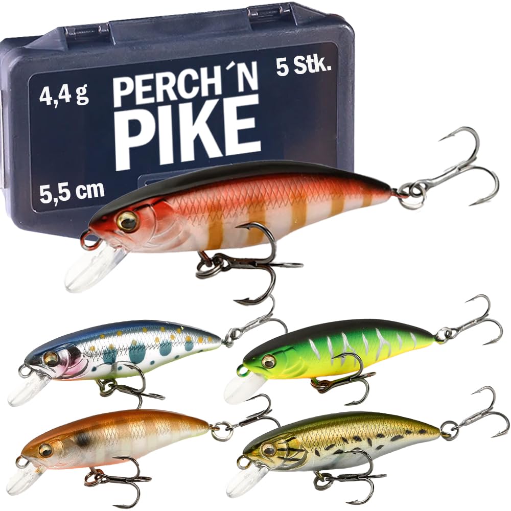 Wobbler im 5er Set für Forelle & Barsch, 5,5cm, Kunstköder Set für Spinnfischen, Minnow Köder sinken