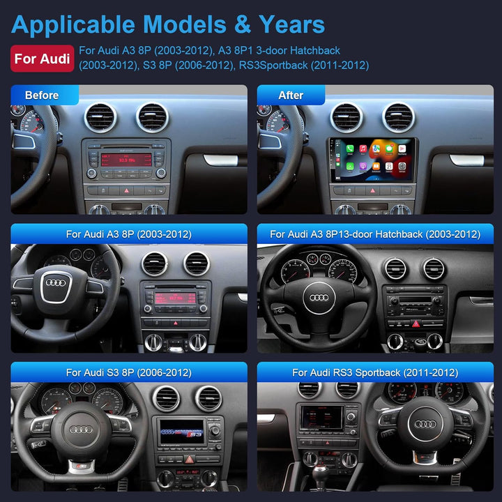 Android Autoradio mit Navi Bildschirm Wireless Carplay Android Auto für Audi A3 S3 RS3 2003-2012, 9