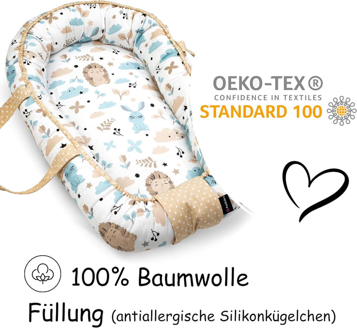 PinkZebra Tragetasche,2 in 1 Tragetasche, Tragenest Kokon aus Baumwolle, Igel und Freunde, Igel und
