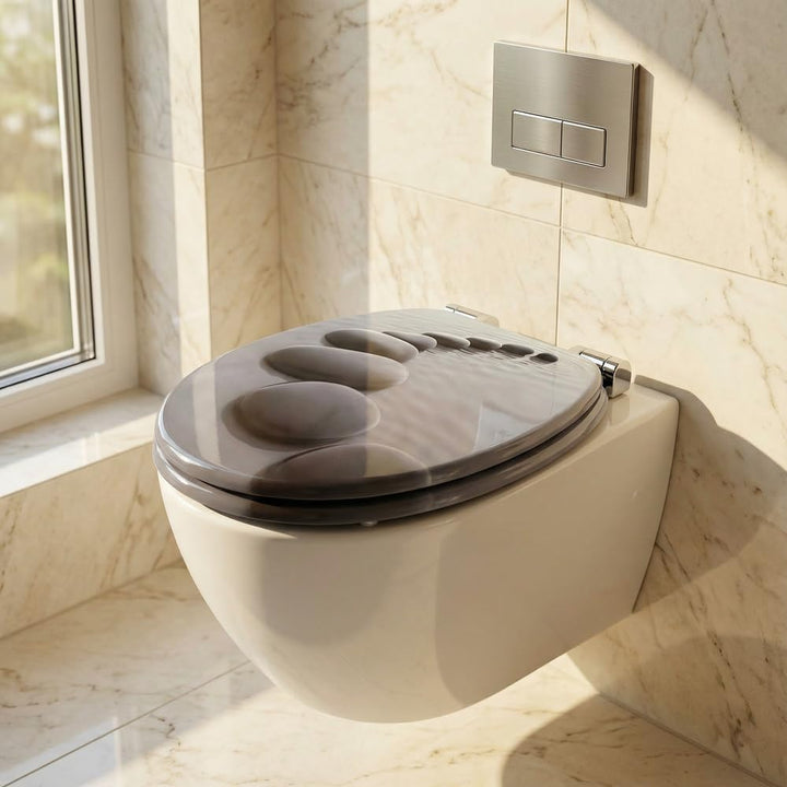 SINOBATH WC-Sitz Schwarz Matt mit Absenkautomatik, Klodeckel O-Form aus stabilem MDF, Toilettendecke