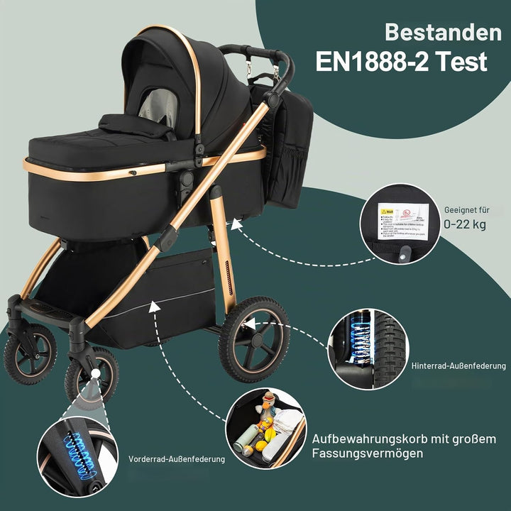 Kinderwagen 3 in 1, Kinderwagen &amp; Buggys mit Autositz mit verstellbarem Griff, Kinderwagen mit Fests