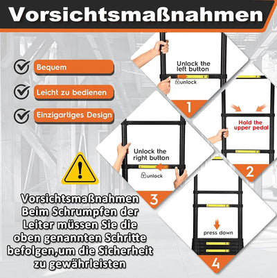 HBTower Teleskopleiter 6,3 Meter mit rutschfesten Füssen, Leichte Ausziehleiter, klappbare Leiter fü