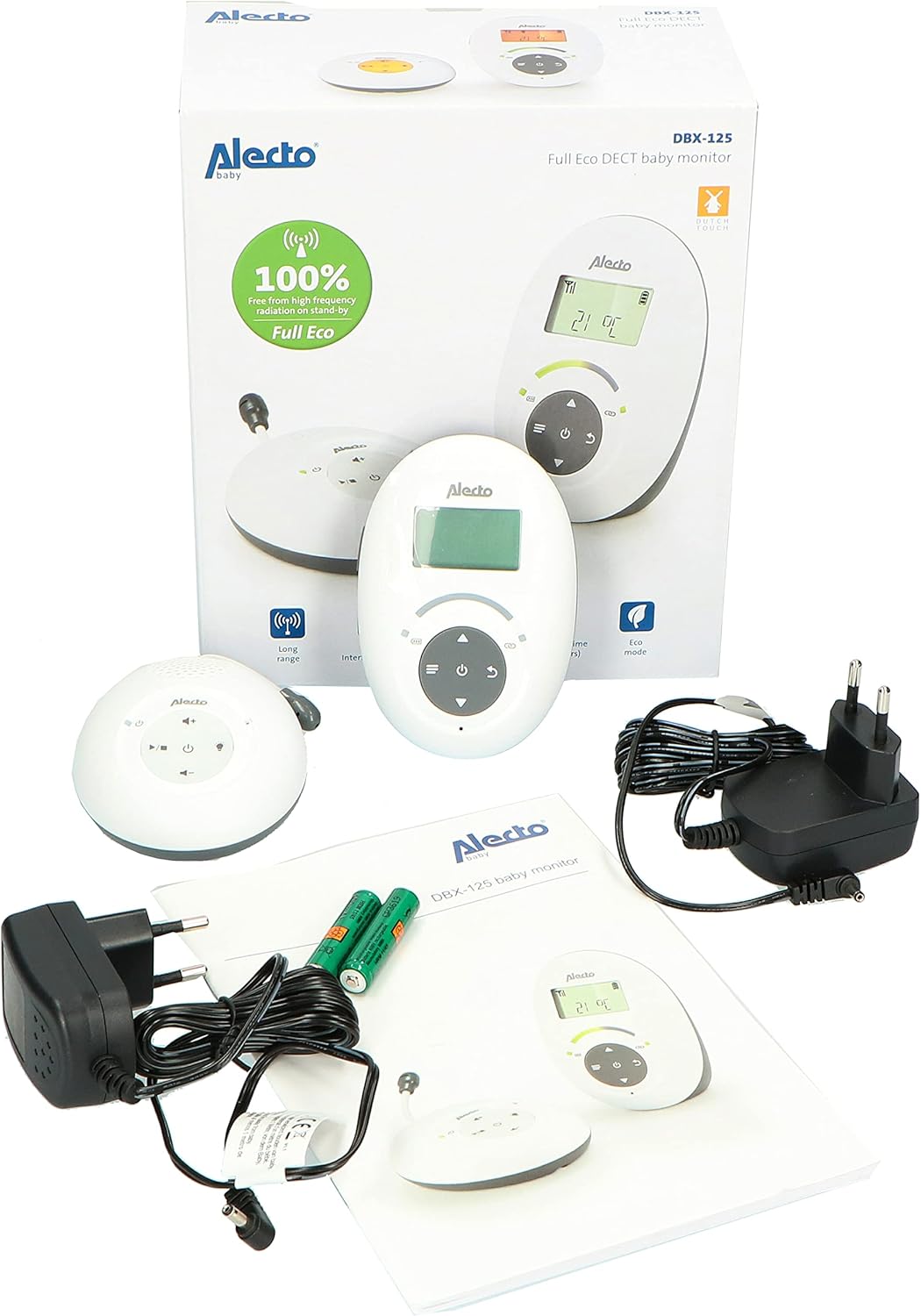 Alecto DBX-125 DECT Babyphone mit Full ECO-Modus und Display - Audio Babyfon mit VOX-Funktion - Wied