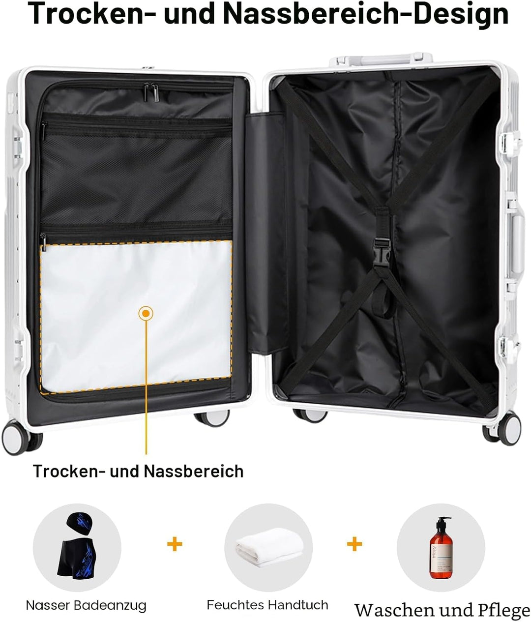 Handgepäckkoffer für Frühjahr/Sommer, fluglinienzugelassen, mit TSA-Schloss, 360°-Rollen, PC-Hartsch