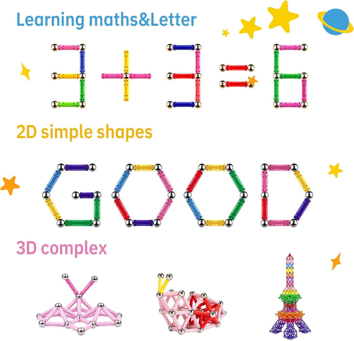 Magnetische Bausteine, Magnete Stöcke STEM Set für Kinder ab 6 Jahren, 3D Puzzle Magnetbausteine Kon