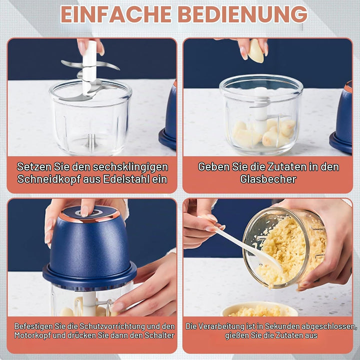 Elektrischer Küchenzerkleinerer, 350ML Zwiebelzerkleinerer Elektrisch, Tragbarer Mini-Zerkleinerer,Z