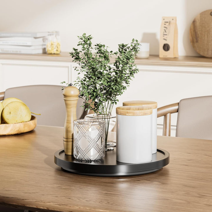 LAMU Akazienholz Drehteller für Küche, Lazy Susan aus Holz für Schrank, Arbeitsplatte und Vorratssch