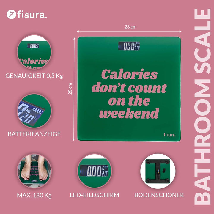 Fisura - Digitale Badezimmerwaage "calories don't count". Glas-Badezimmerwaage. Elektronische Waage