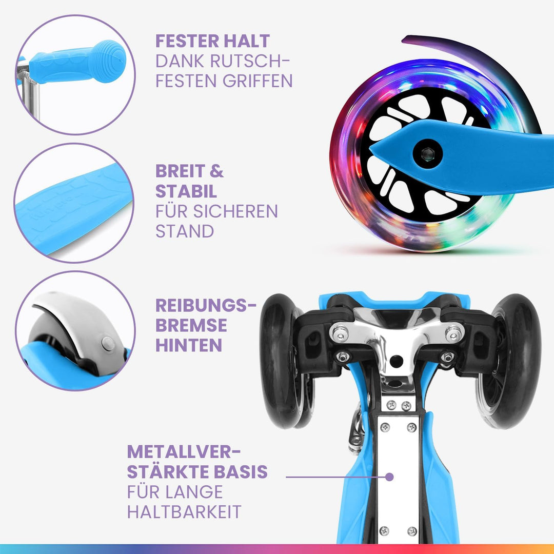 Fun Pro ONE Roller, der Sichere Premium Roller Kinder 3 Jahre, Vergleichstestsieger, LED Räder, falt