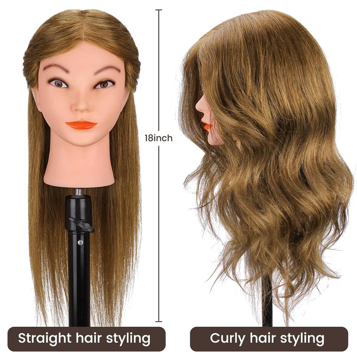 Frisierkopf Echthaar, TopDirect 18 Zoll 45 cm Übungskopf 100% Echthaar Cosmetology Mannequin Puppenk
