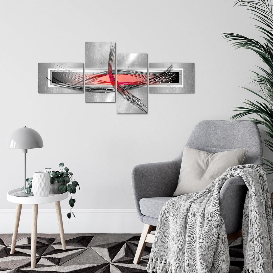 Runa Art Bild Modern Abstrakt - Made in Germany - Wandbilder Figuren Grau Rot 4 Teilig 103642b 100 x