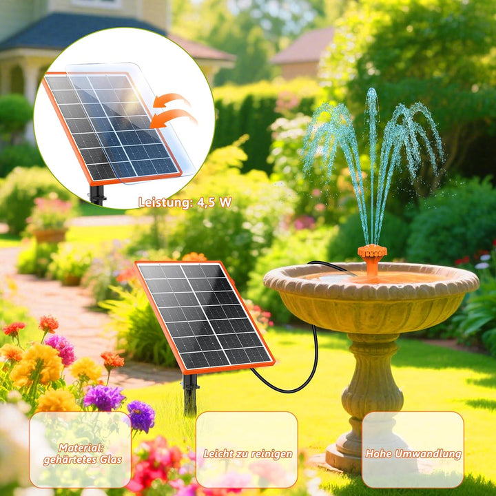 AISITIN Solar Springbrunnen für Aussen, 4,5W Solar Fontäne Pumpe mit Verschiedene Sprüh Effekten,Ora