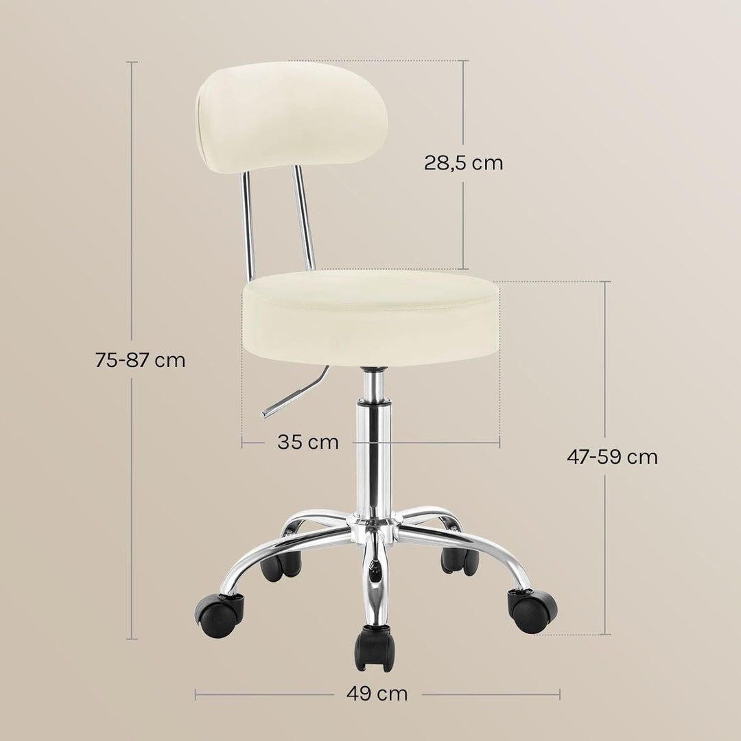 WOLTU Rollhocker Schminkhocker Hocker höhenverstellbar mit Rollen & Lehne Cremeweiss Arbeitshocker 3