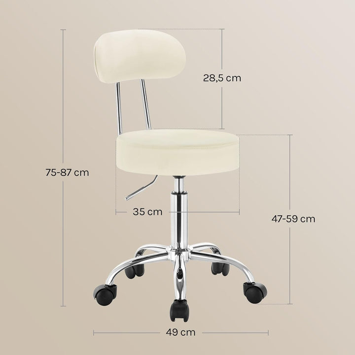 WOLTU Rollhocker Schminkhocker Hocker höhenverstellbar mit Rollen & Lehne Cremeweiss Arbeitshocker 3