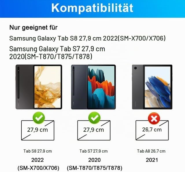 SOPPY Samsung Galaxy Tab S8/Tab S7 Hülle mit Tastatur, Kabellose 7-Farbige Beleuchtung Tastatur Hüll