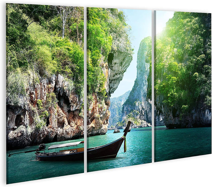 islandburner Bild auf Leinwand Langes Boot Und Felsen Am Railay Beach Thailand Bilder Wandbilder Pos