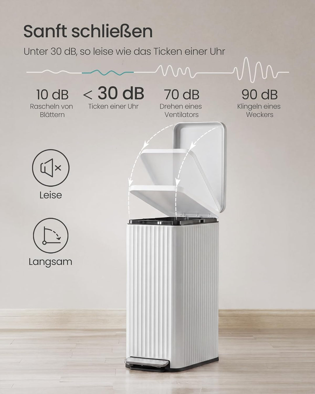 SONGMICS Mülleimer Küche, 50 L Abfalleimer mit Pedal, Tretmülleimer mit Deckel, Softclose, herausneh
