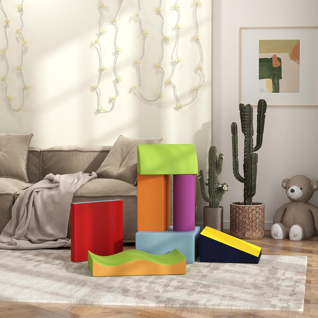 HOMCOM 7 TLG. Schaumstoff Bausteine Kinder Softbausteine Toben & Klettern Bauklötze Weiche Riesenbau