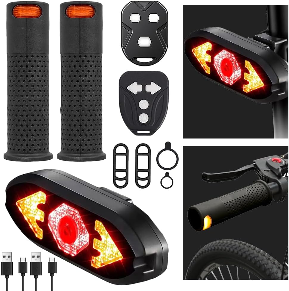 Blinker E Scooter Nachrüsten Set, Lenkergriffe für Elektroroller mit Integrierten Blinkern, IPX4 USB