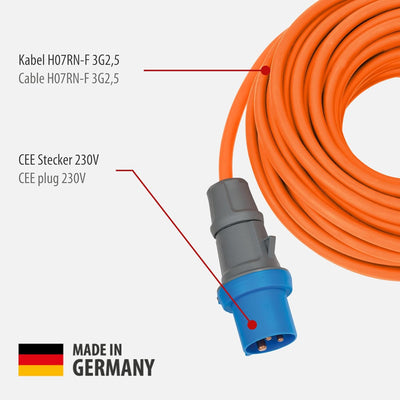 Brennenstuhl CEE 230V Camping-Verlängerungskabel 25m (H07RN-F 3G2,5 Kabel in der Signalfarbe orange,