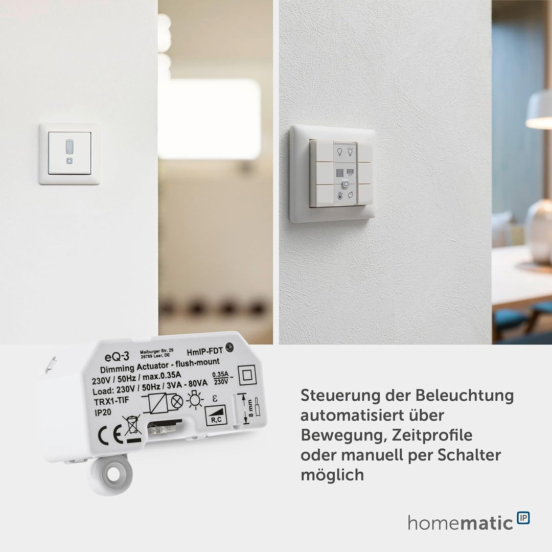 Homematic IP Smart Home Dimmaktor Unterputz – Phasenabschnitt, dimmt Leuchten per App, Alexa & Googl