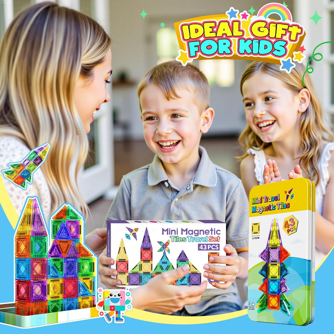 iKidiki Magnetische Bausteine Reiseset-43 Teile, Reisespiele Kinder ab 3 4 5 6 Jahre Spielzeug ab 3-
