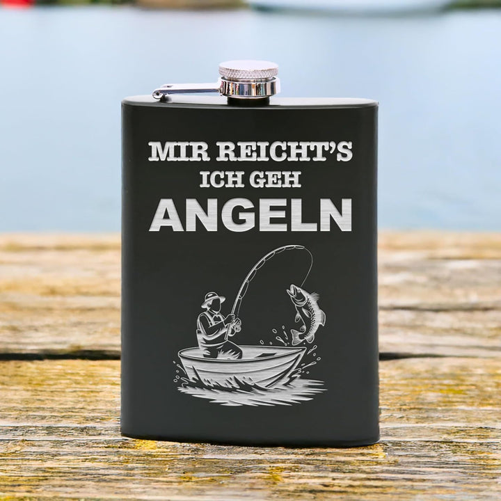 Flanacom Flachmann aus Edelstahl 227 ml (8oz) – Angeln & Fischer Design – inkl. Trichter – Auslaufsi