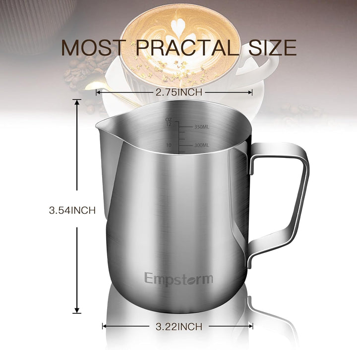 Milchkännchen, 12oz Edelstahl Milchkännchen Tasse Dampfkanne, Milchkaffee Cappuccino Latte Kunst, Da