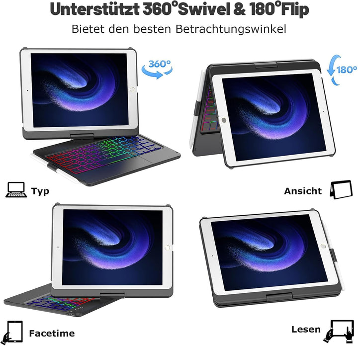 CC Store Hülle mit Tastatur für iPad 10.2, 360° Drehbare Touchpad Tastatur für iPad 9/8/7 Generation
