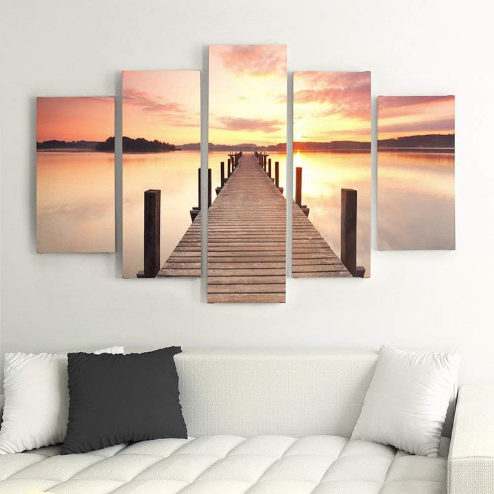 Feeby Bilder 5 Teile Brücke Sonnenuntergang 200x100 cm Typ A Wohnzimmer Schlafzimmer Büro Flur Küche