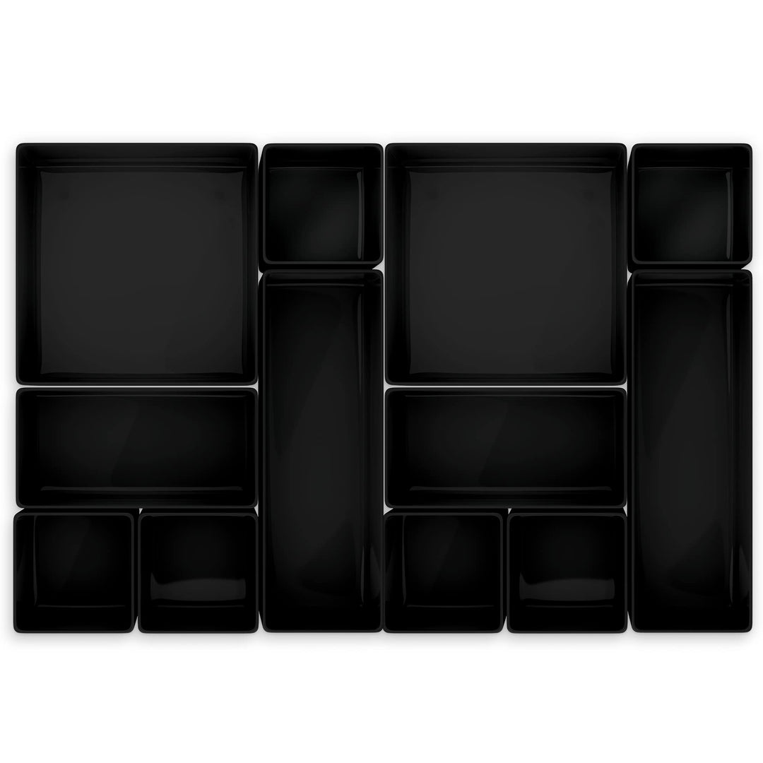 Lilly Things ANTIRUTSCH Schubladen Ordnungssystem (Schwarz 12-teilig) Schubladen Organizer Schublade