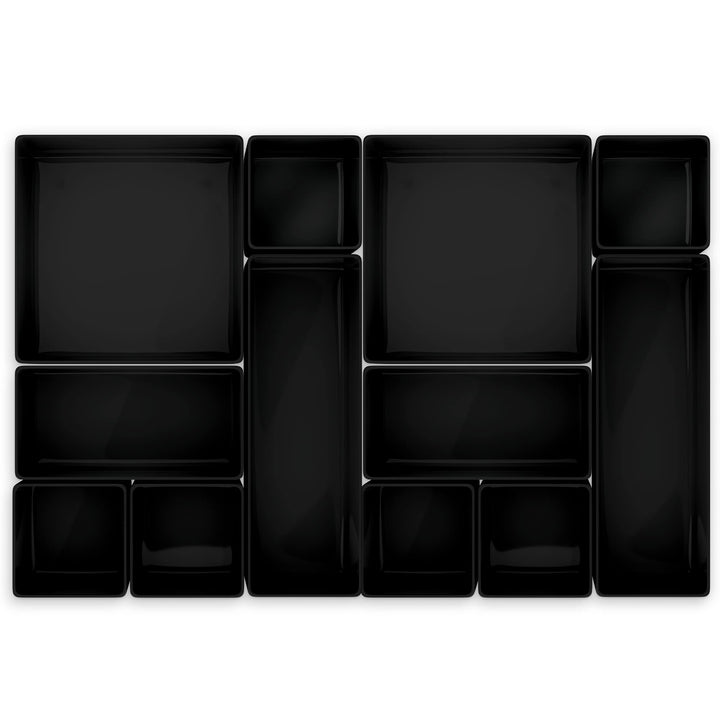 Lilly Things ANTIRUTSCH Schubladen Ordnungssystem (Schwarz 12-teilig) Schubladen Organizer Schublade