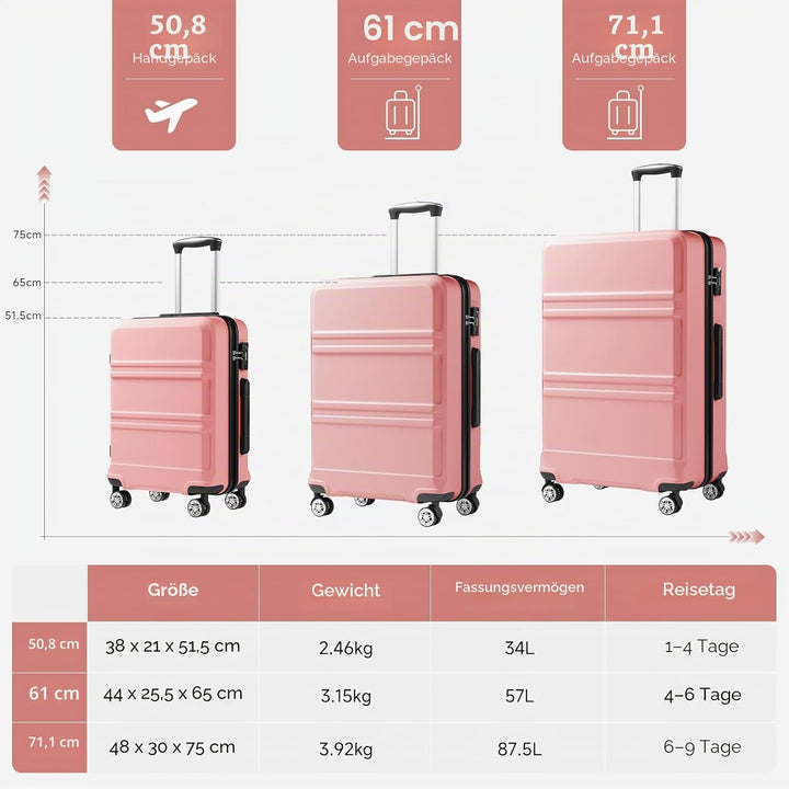 KONO Koffer & Trolleys Mittelgross 24 Zoll Leicht ABS+PC Hartschalenkoffer mit TSA-Schloss Reisekoff