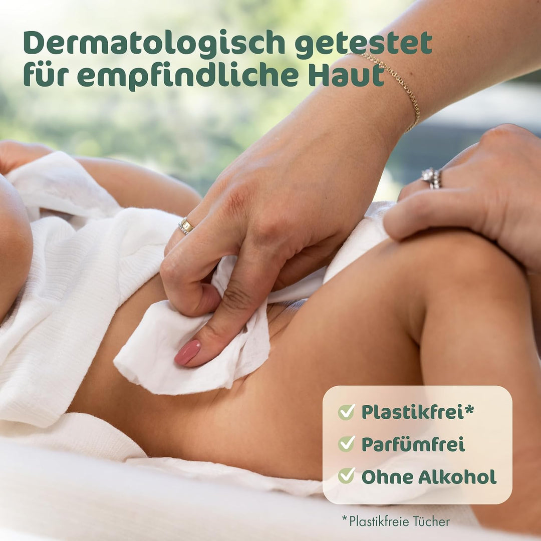 Naty Baby Feuchttücher | 100% pflanzenbasiert &amp; unparfümiert für empfindliche Haut | Plastikfreie &amp;