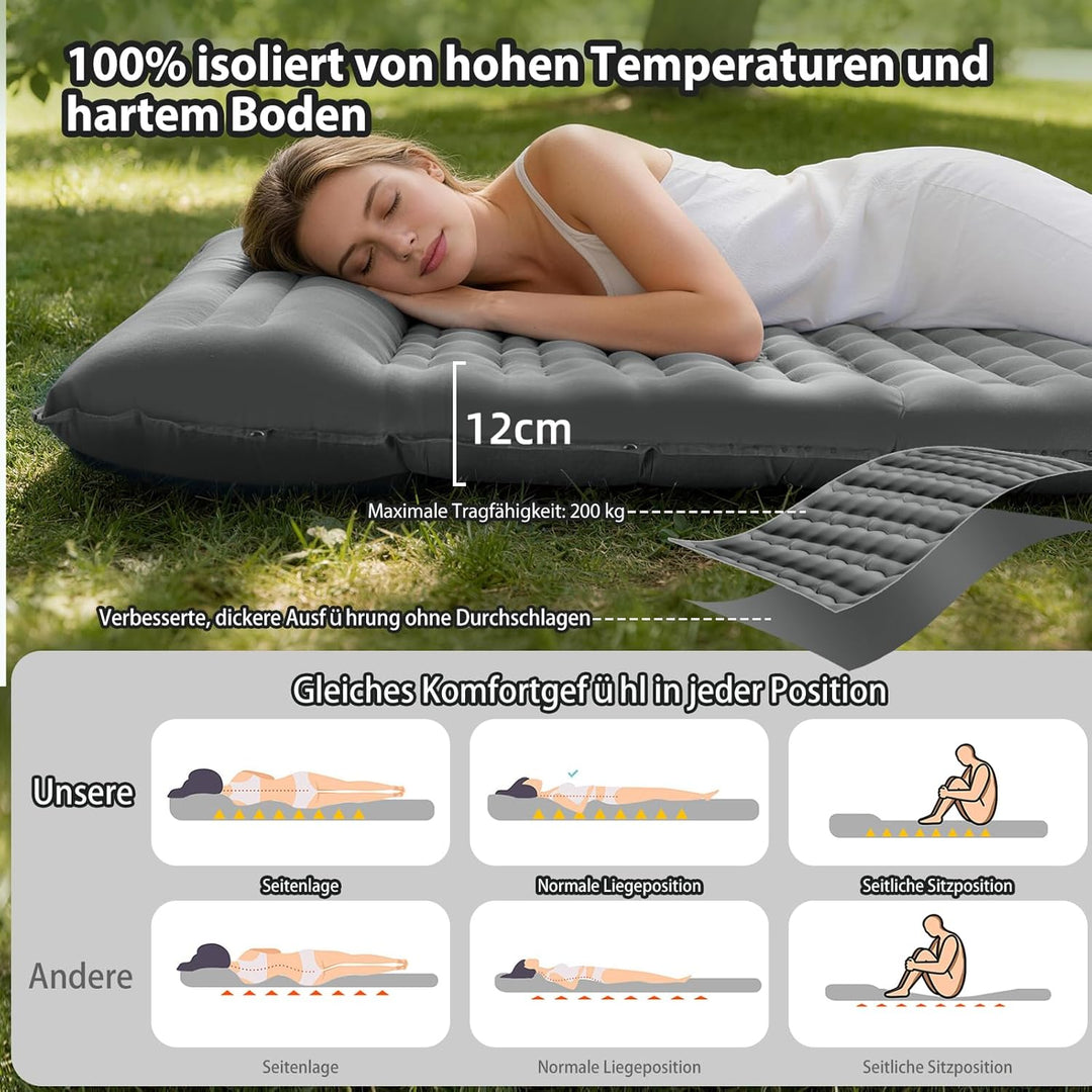 HiiPeak Ultraleichte Isomatte aufblasend - Luftmatratze Camping mit integrierter Fusspumpe & Kissen,
