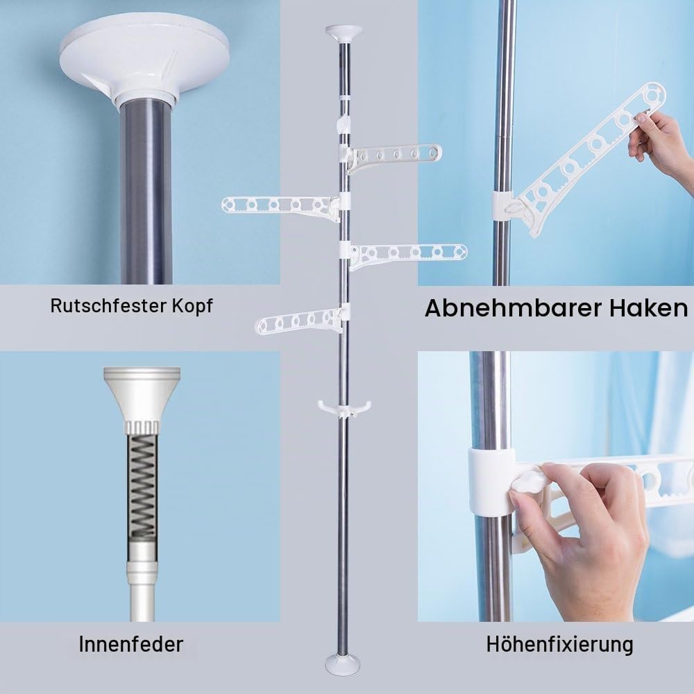 BAOYOUNI 4-Tier Stehend Wäscheständer Kleiderbügel Organizer Boden bis zur Decke Verstellbare Metall