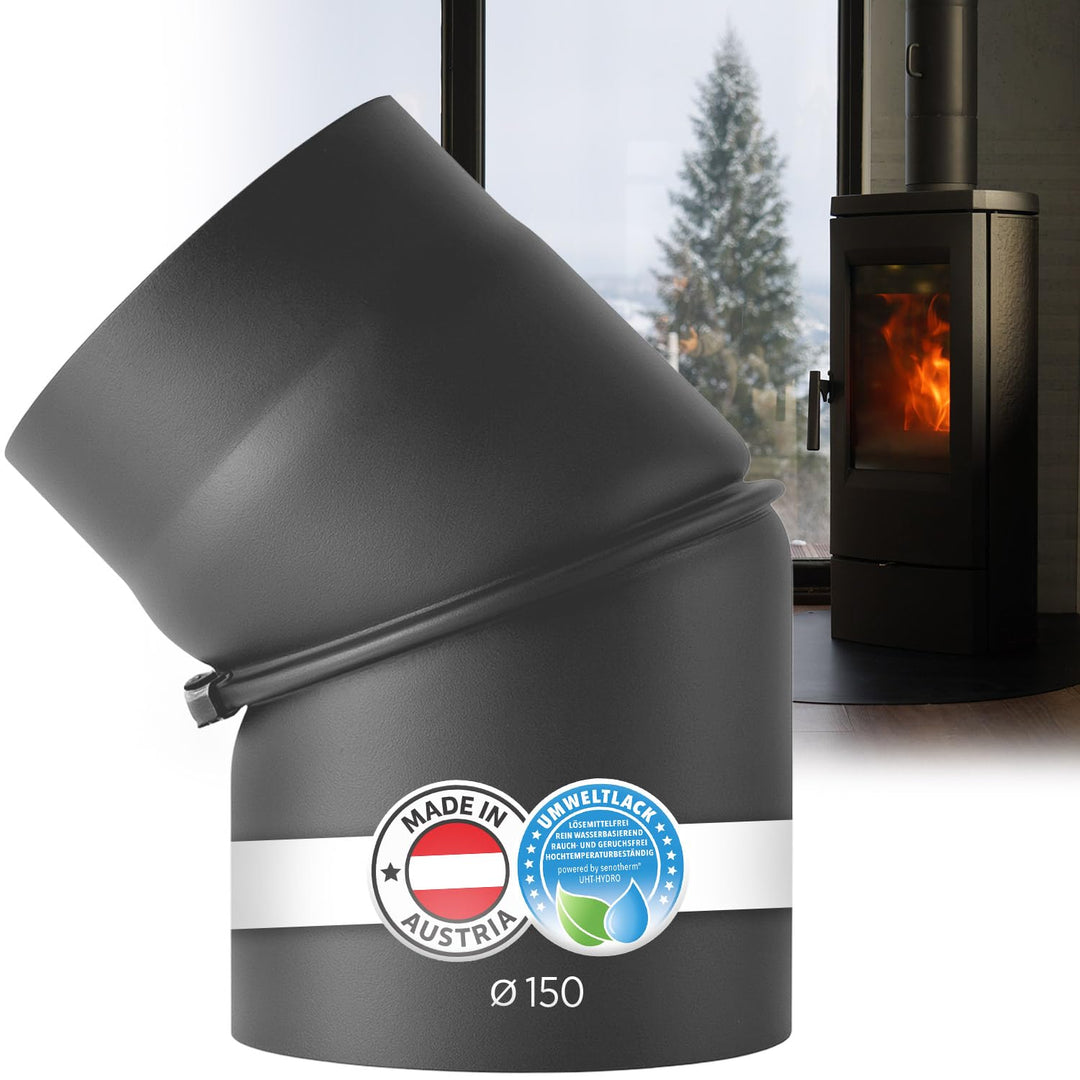BERTRAMS Ofenrohr 150mm Ø Bogen ohne Tür Gussgrau | Stahlrohr mit 0-45° Winkel | Feuerrohr aus Stahl
