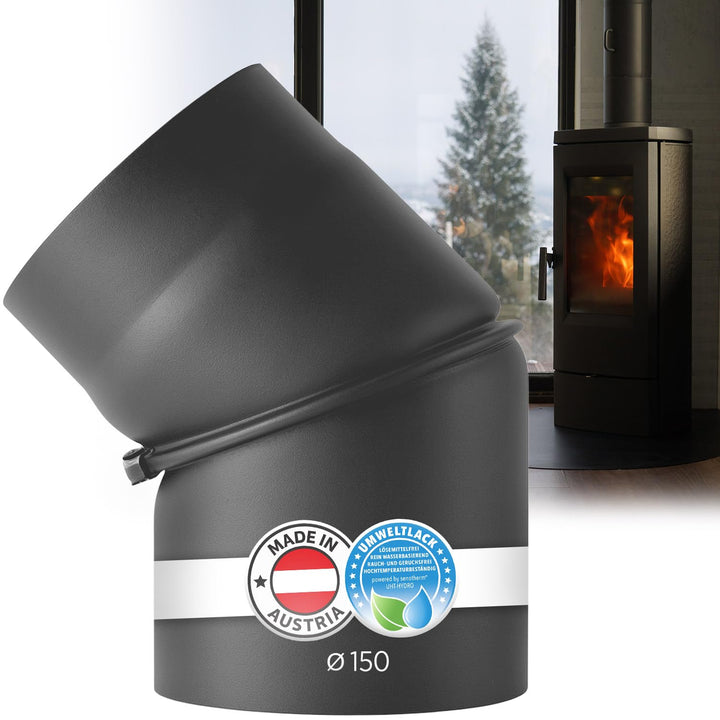 BERTRAMS Ofenrohr 150mm Ø Bogen ohne Tür Gussgrau | Stahlrohr mit 0-45° Winkel | Feuerrohr aus Stahl
