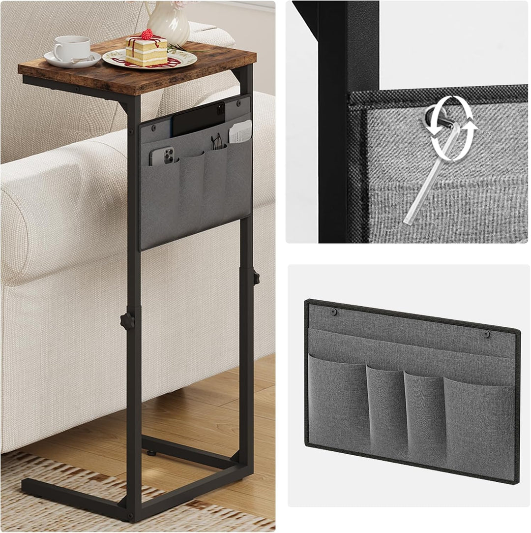 HOOBRO C-Form Beistelltisch, Höhenverstellbar 50–75 cm, Sofatisch, Couchtisch mit 5 Oxford-Stofftasc