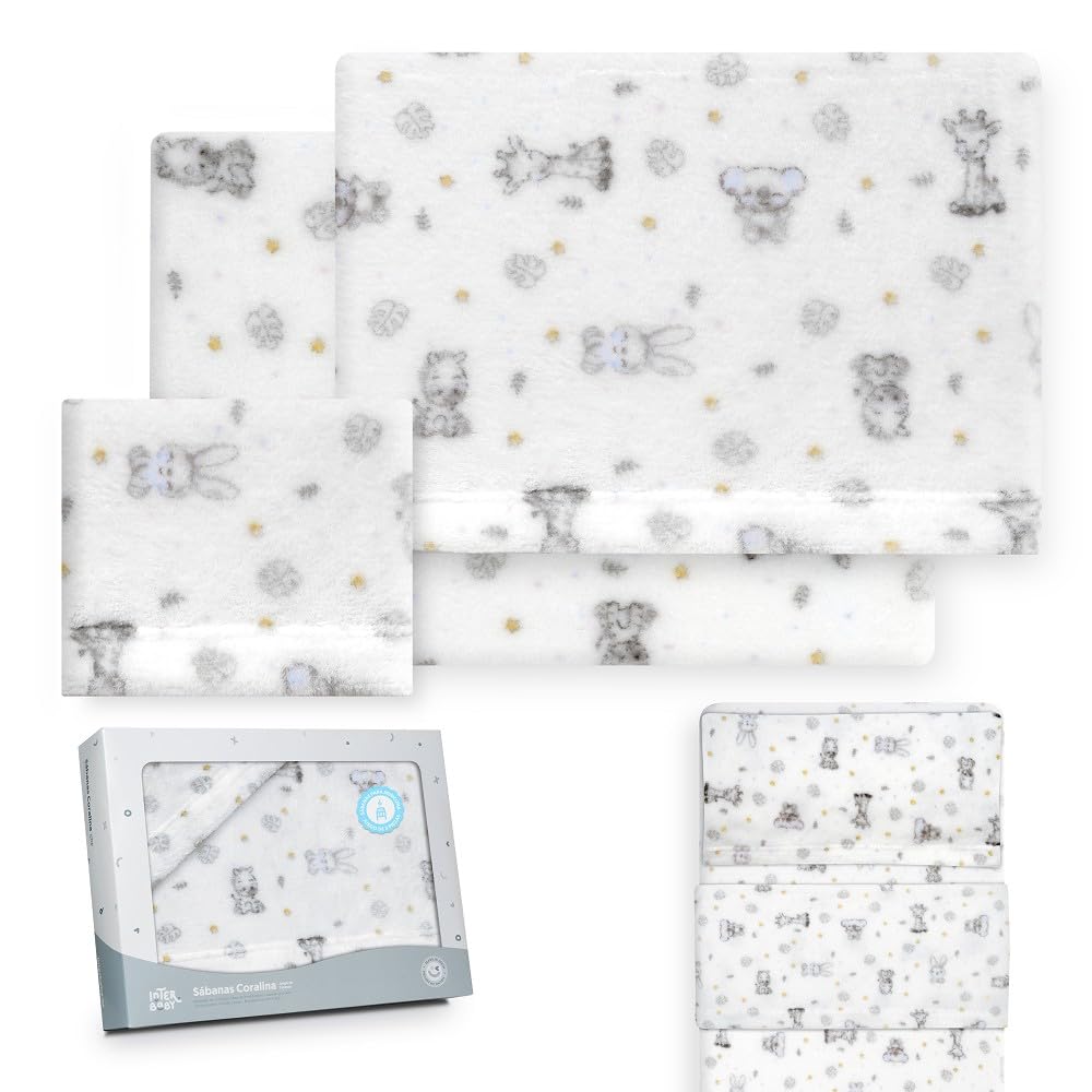 Interbaby Bettwäsche-Set für Kinderbett, 50 x 80 cm, 100% Polyester, warm, inklusive Spannbettlaken,