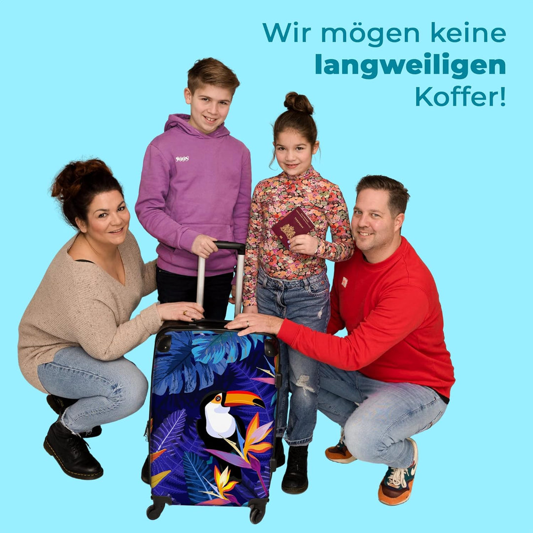 Koffer gross Trolley Rollkoffer Reisekoffer mit 4 Rollen Fotokoffer - Dschungel - Tukan - Blumen - P