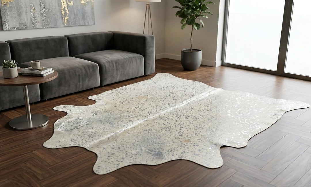 Generisch Kuhfell Stierfell Kalbfell Teppich Silber Devore grau ca. 220 x 200 cm Metallic Effekt von