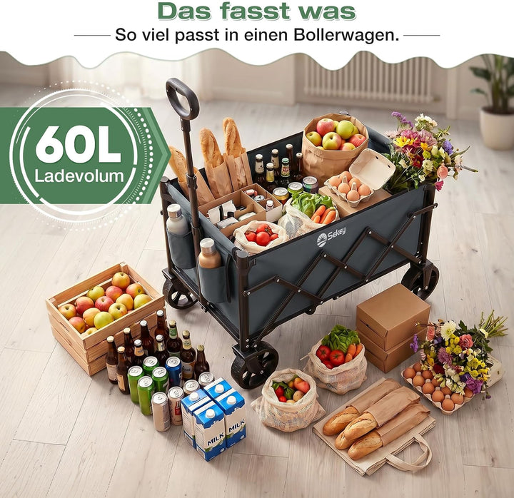 Sekey Bollerwagen Faltbar Klein 80KG, Handwagen Klappbar, Faltbarer Einkaufswagen Campingwagen mit H
